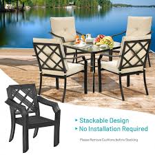 4 Pieces Outdoor Dining Set With Removable Cushions And Rustproof Steel Frame Costway