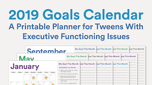 2019 Printable Goals Calendar For Kids
