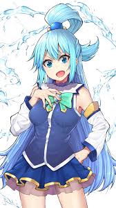 The anime character aqua is a teen with past waist length blue hair and blue eyes. Useless Goddess Aqua 9gag