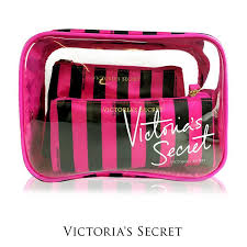 authentic victoria s secret 3pcs cosmetic pouch set black stripe