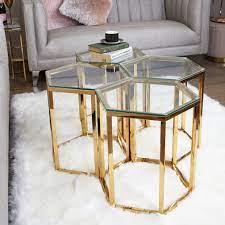 Fleur Hexagon Gold Metal End Side Table