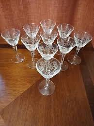 Set Of 10 Libbey Blown Glass Etched