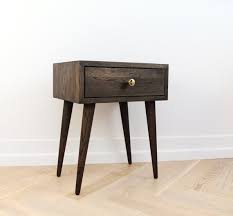 Dark Smoked Oak Bedside Table With
