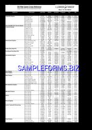 Oil Filter Cross Reference Chart Templates Samples Forms