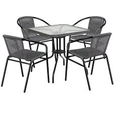 When the weather's nice, we'll do anything to be outside as often as possible. Flash Furniture Outdoor Patio Dining Set Glass Table With 4 Rattan Chairs Multiple Colors And Shapes Walmart Com Walmart Com