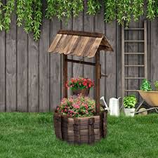 Outsunny Wooden Wishing Well Planter