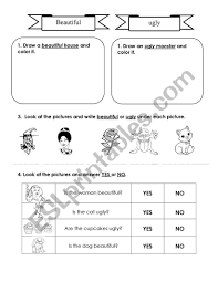 beautiful and ugly esl worksheet by