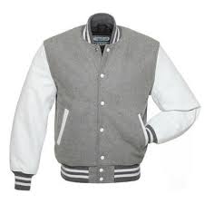 Grey Wool Varsity Letterman Bomber Baseball Jacket White