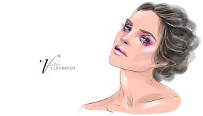 vector woman face makeup sketch