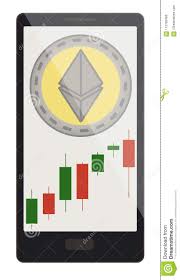 Ethereum Coin With Candlestick Chart On A Phone Screen Stock
