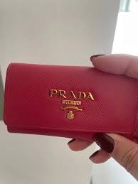 Pink Prada Saffiano Leather Key Holder