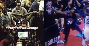 While attempting to block a shot by fellow team usa player, houston rockets guard james harden, indiana pacers forward paul george landed awkwardly during the play, and. Video Paul George Suffers Gruesome Leg Injury During U S A Scrimmage