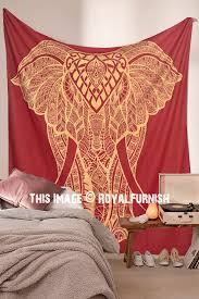 Burgundy Gold Elephant Tapestry Wall