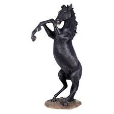 Black Rearing Stallion Horse Sculpture