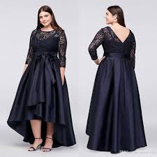 Navy Blue Plus Size High Low Formal Dresses With Half Sleeves Sheer Jewel Neck Lace Evening Gowns A Line Short Prom Dress Plus Size Juniors Clothing