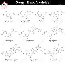 麦角アルカロイドやその合成や半合成類縁体、麻薬や幻覚剤、分子、2 D ベクトルは、白い背景で隔離の構造の化学式のイラスト素材・ベクター Image  43549759