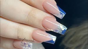 The term acrylic nails is now widely used to describe all manner of false nails including fiber, silk and gel nails. Acrylic Nails Navy With Glitter Youtube