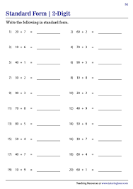 2 Digit Numbers In Standard Form Worksheets