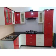 red and white modular kitchen cabinets