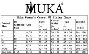Muka Womens Corset Us Sizing Chart Muka Corset Muka