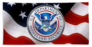 U S Department Of Homeland Security D H S Emblem Over American Flag Beach Sheet