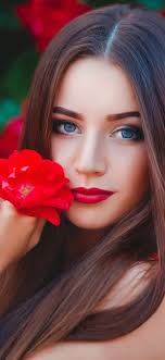 Recently, scientists announced that individuals with brown eyes have more melanin present, and over half of the people in the world picture white bunnies with pink eyes. Wallpaper Blue Eyes Girl Brown Hair Red Flowers 5120x2880 Uhd 5k Picture Image
