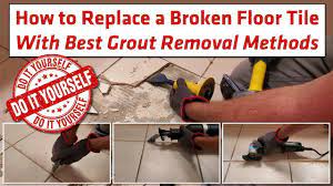 remove grout and broken floor tiles