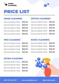 cleaning services list templates