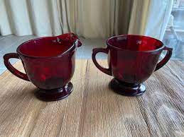 Vintage Ruby Red Glass Creamer And