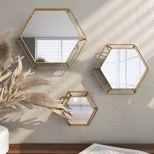 Shanton Hexagonal Wall Mirrors Brass