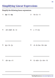 Simplifying Linear Expressions Worksheets