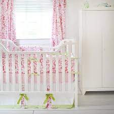 pink and green damask baby bedding