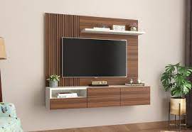 Brown Wall Mounted Wooden Tv Unit For