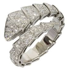 Bulgari Serpenti 18k White Gold Row Diamond Ring Size 10 5