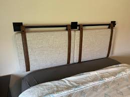 Nathan james harlow 62 in. Reviews For Nathan James Harlow 72 In King Wall Mount Gray Upholstered Headboard Adjustable Brown Leather Straps And Black Metal Rail 94202 The Home Depot