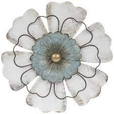 Distressed White Turquoise Flower