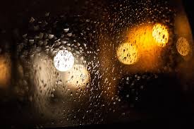 Drops Raindrops Glass Bokeh Night