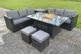 8 Seater Rattan Fire Pit Table Set