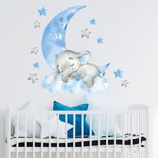 Baby Boy Elephant Sleeping Moon Wall
