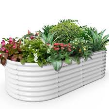Cesicia 6 Ft L X 3 Ft W X 2 Ft H Outdoor White Galvanized Steel Raised Garden Bed Oval Above Ground Modular Planter Boxes