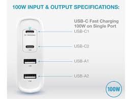 Four Port Gan Wall Charger With 2 Usb C
