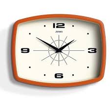 Wall Clock Retro Orange Rectangular