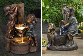 Mini Bronze Boy Girl Garden Water