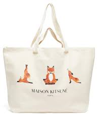 yoga fox print cotton canvas tote bag