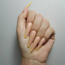 Paint all your nails with the light beige color as the base. French Nude Beige Neon Long Coffin Ballerina Press On False Fake Acrylic Nails Ebay