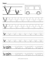 trace and write the letter v worksheets