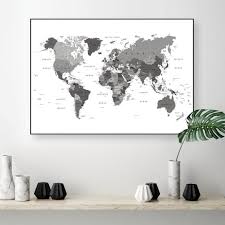 World Map Printable Black White Grey