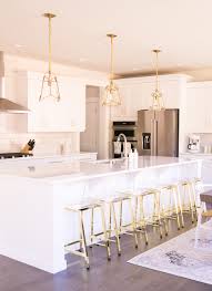 White And Gold Kitchen Gold Lantern Pendant Lights Acrylic Bar Stools With Gold Legs Just A Tina Bit