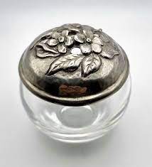 Vintage Pewter Lidded Small Glass Bowl