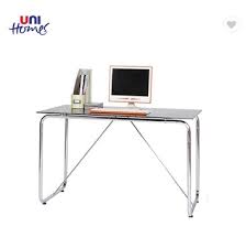 chrome metal office desk with glass top